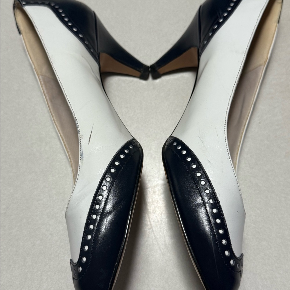 925 Collection Leather White Wing Tip Heels Sz 6.5 Swing,flapper,40’s,rockabilly - Picture 4 of 11
